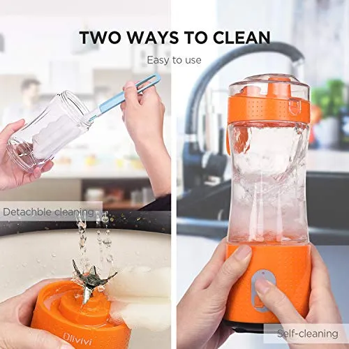 Portable Blender, 2020 Multifunctional Personal Blender Mini Smoothie Blender 6 Powerful Blades, 4000mAh Rechargeable USB Juicer Cup Bottle with strainer Cleaning Brush for Travel BPA Free Orange