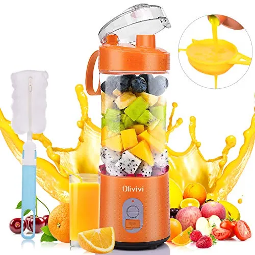 Portable Blender, 2020 Multifunctional Personal Blender Mini Smoothie Blender 6 Powerful Blades, 4000mAh Rechargeable USB Juicer Cup Bottle with strainer Cleaning Brush for Travel BPA Free Orange