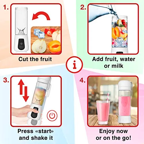 Portable Blender Lacomri – Powerful Crusher for Frozen Fruits and Veggies – Travel Blender – Cordless Blender – Portable Blender USB Rechargeable – Personal Blender – Mini Blender with Stainless-Steel Blades – Ideal for Healthy Juices and Smoothies