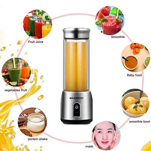 Portable Blender Personal Smoothie Blender Small Juicer Stainless Steel Fruit Shake Mixer With USB Rechargeable 400ml Travel Glass Cup