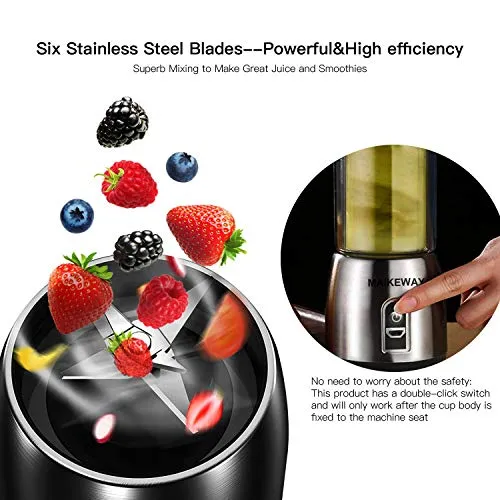Portable Blender Personal Smoothie Blender Small Juicer Stainless Steel Fruit Shake Mixer With USB Rechargeable 400ml Travel Glass Cup