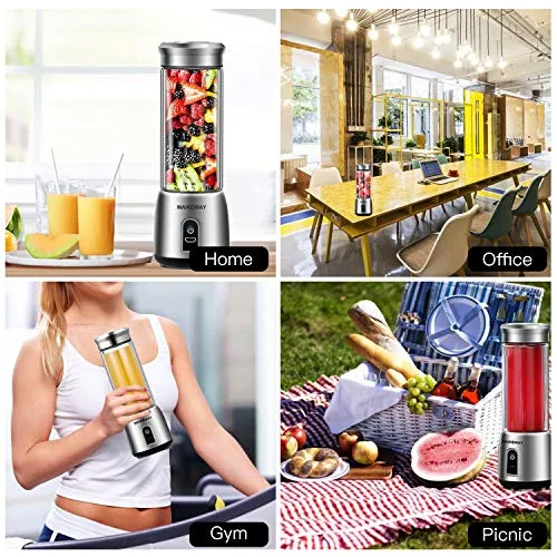 Portable Blender Personal Smoothie Blender Small Juicer Stainless Steel Fruit Shake Mixer With USB Rechargeable 400ml Travel Glass Cup