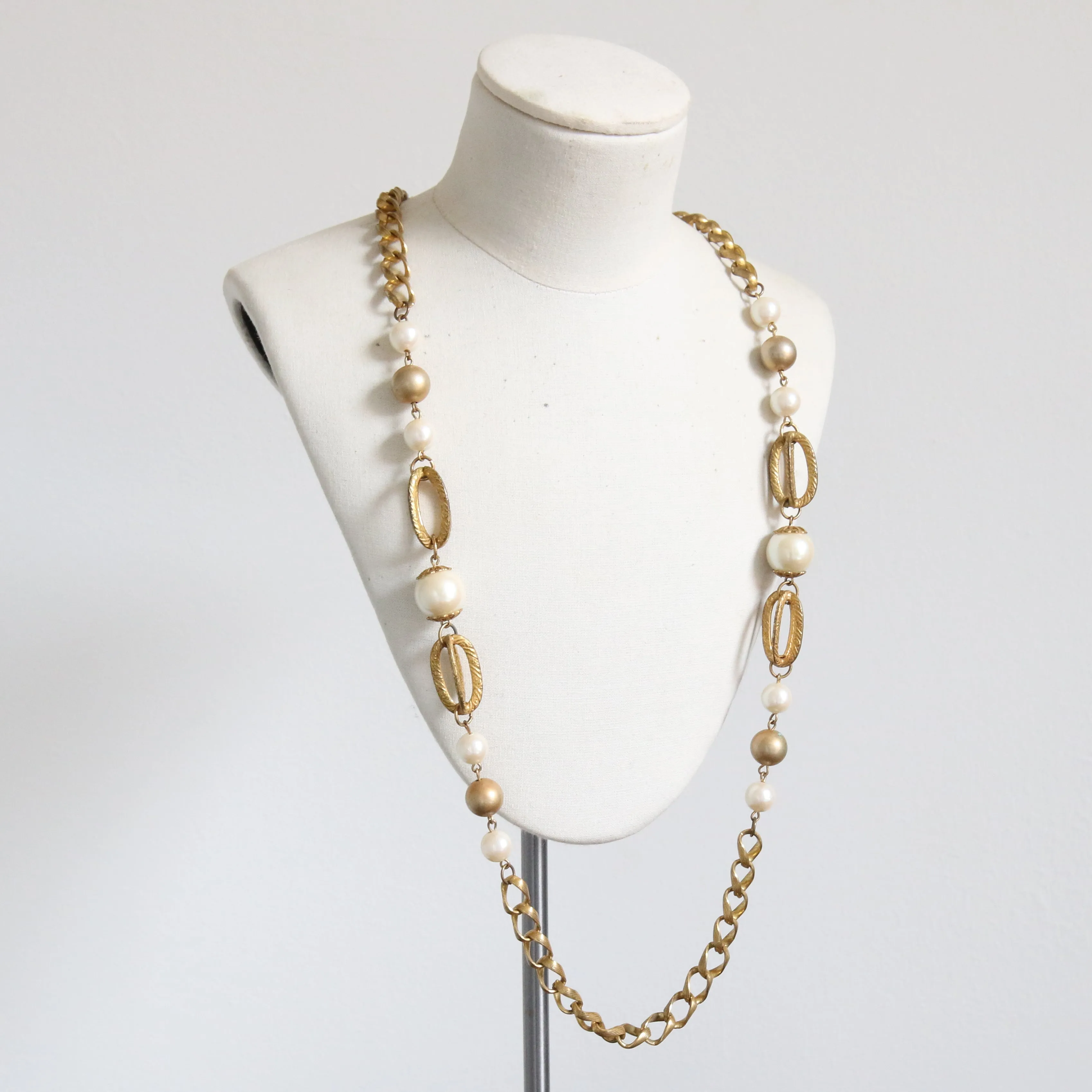 "Pearl Chains" Vintage 1960's Miriam Haskell Pearl Accented Chain Necklace