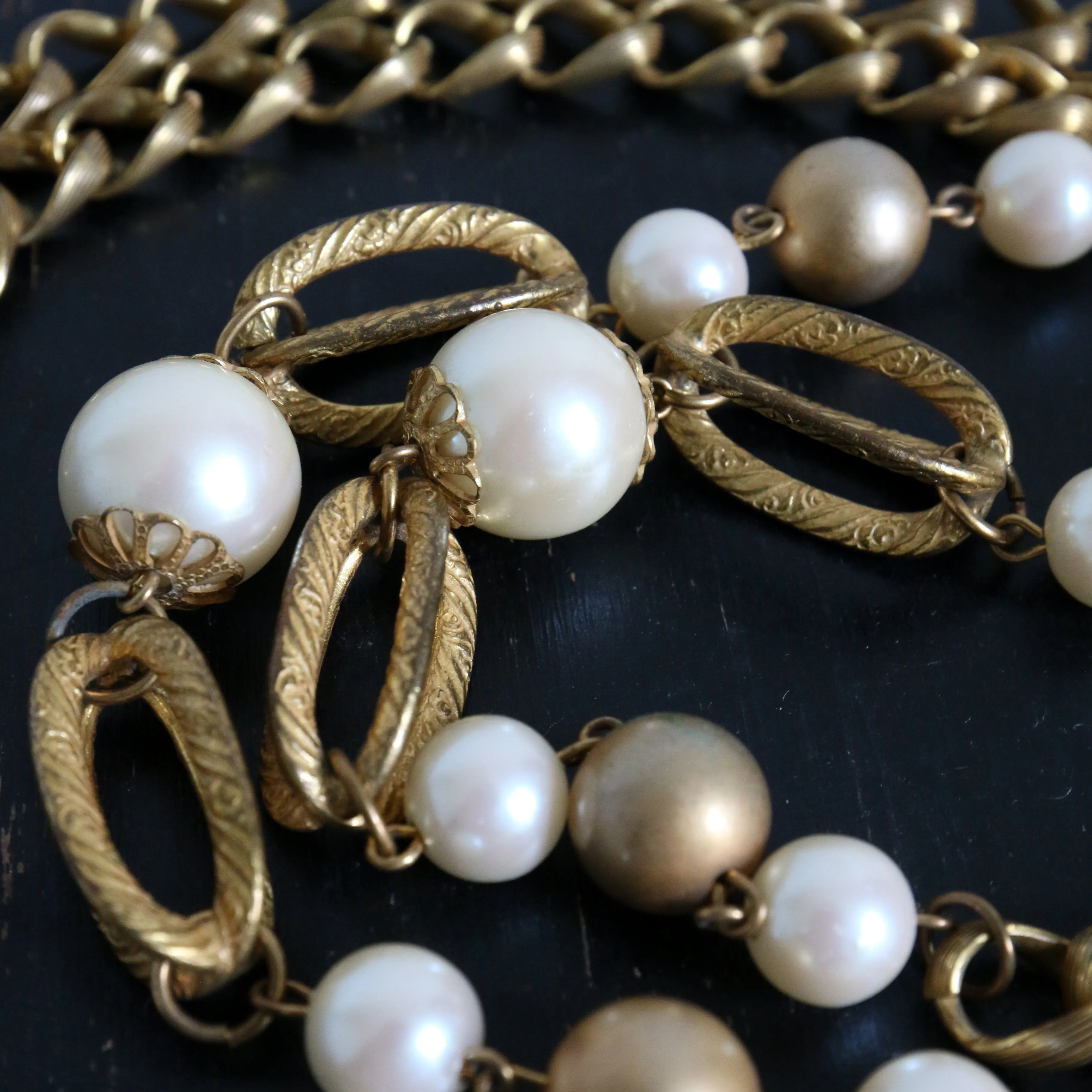 "Pearl Chains" Vintage 1960's Miriam Haskell Pearl Accented Chain Necklace
