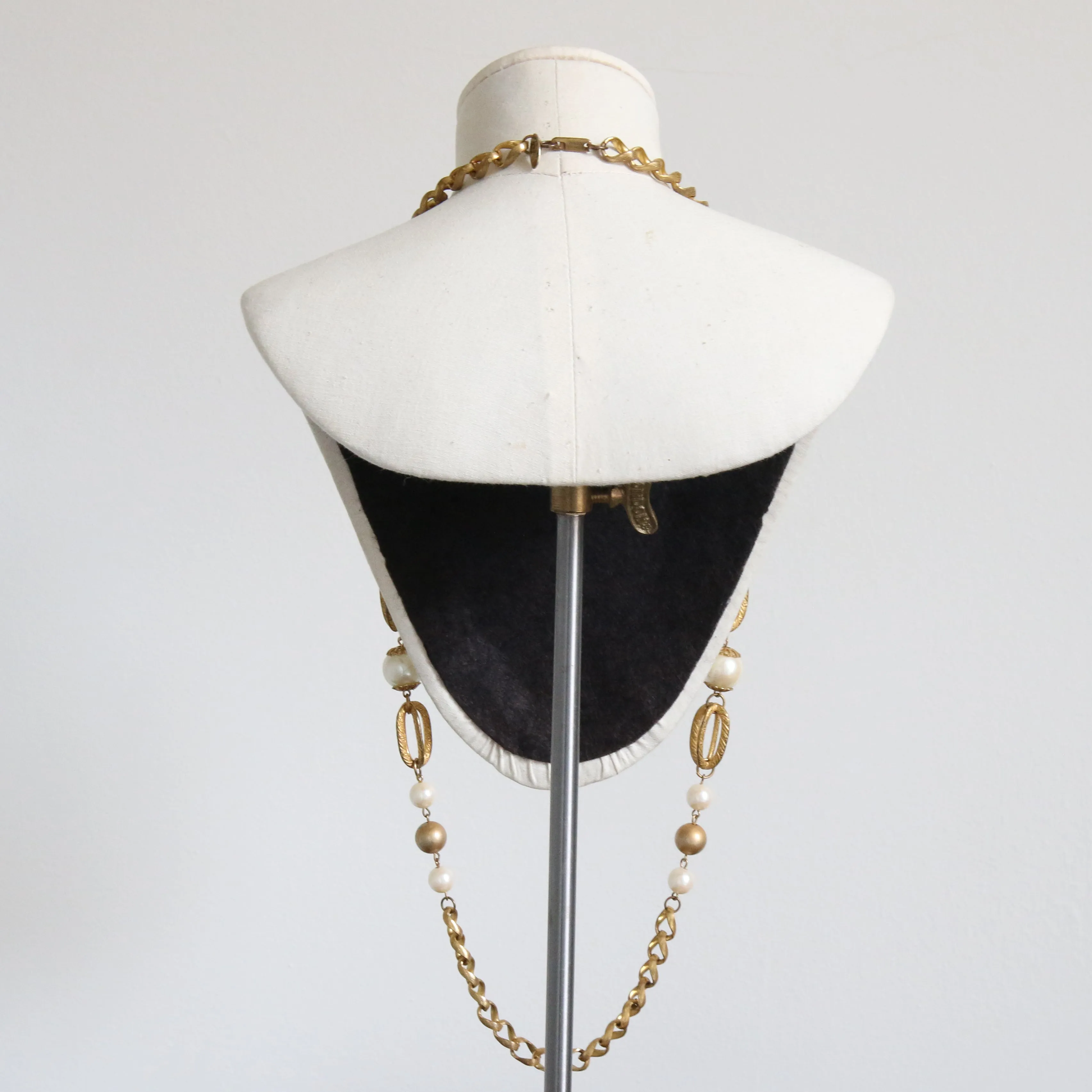 "Pearl Chains" Vintage 1960's Miriam Haskell Pearl Accented Chain Necklace