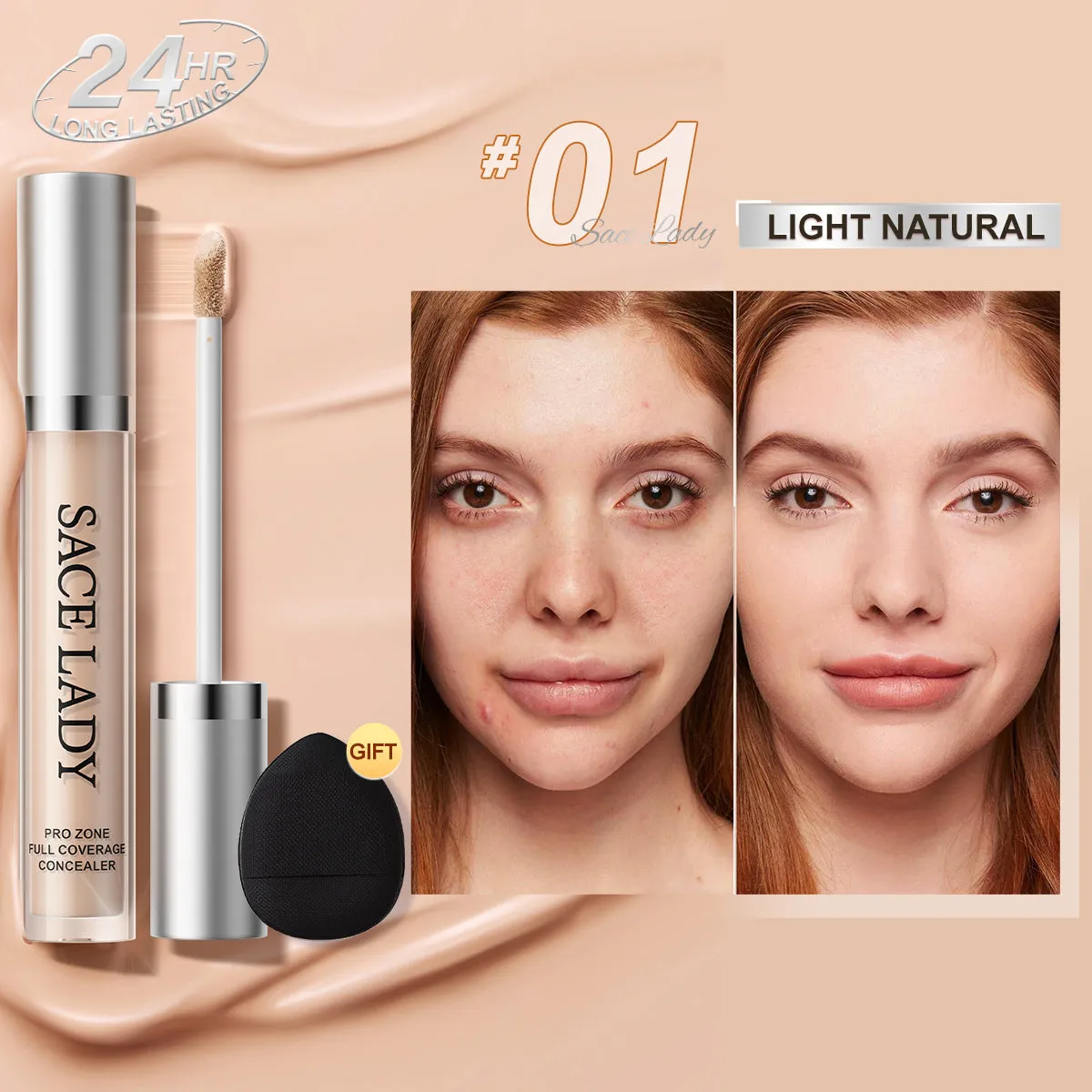 SACE LADY Waterproof Full Coverage Concealer – Flawless Face Corrector for Dark Circles & Blemishes