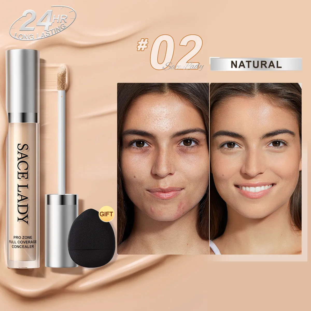 SACE LADY Waterproof Full Coverage Concealer – Flawless Face Corrector for Dark Circles & Blemishes