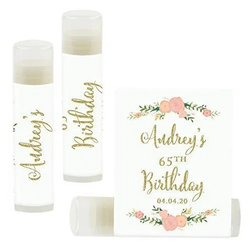 Set of 12 Personalized Milestone Birthday Party Lip Balm Party Favors, Custom Name and Date
