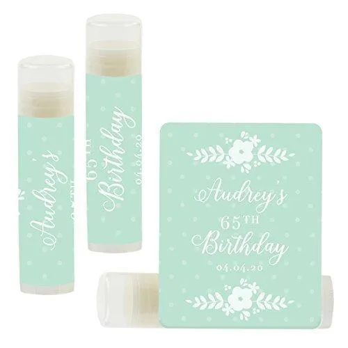 Set of 12 Personalized Milestone Birthday Party Lip Balm Party Favors, Custom Name and Date