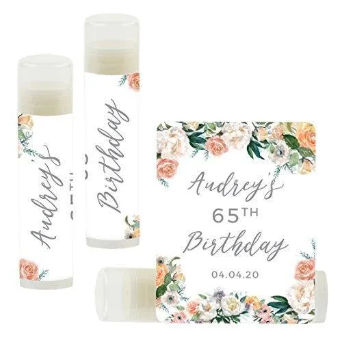 Set of 12 Personalized Milestone Birthday Party Lip Balm Party Favors, Custom Name and Date