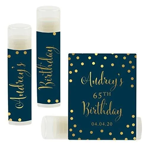Set of 12 Personalized Milestone Birthday Party Lip Balm Party Favors, Custom Name and Date