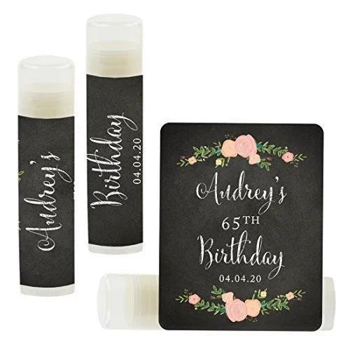 Set of 12 Personalized Milestone Birthday Party Lip Balm Party Favors, Custom Name and Date