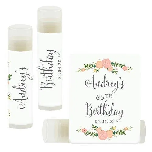 Set of 12 Personalized Milestone Birthday Party Lip Balm Party Favors, Custom Name and Date