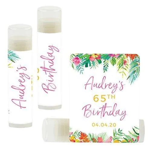 Set of 12 Personalized Milestone Birthday Party Lip Balm Party Favors, Custom Name and Date