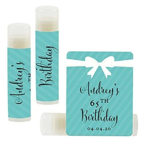 Set of 12 Personalized Milestone Birthday Party Lip Balm Party Favors, Custom Name and Date