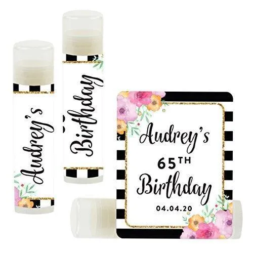 Set of 12 Personalized Milestone Birthday Party Lip Balm Party Favors, Custom Name and Date