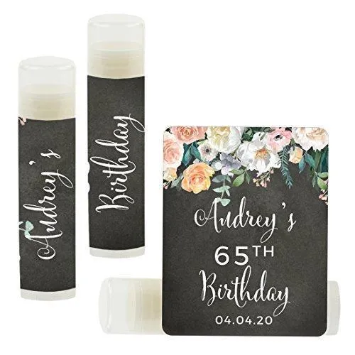 Set of 12 Personalized Milestone Birthday Party Lip Balm Party Favors, Custom Name and Date