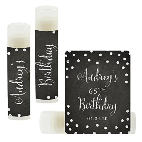 Set of 12 Personalized Milestone Birthday Party Lip Balm Party Favors, Custom Name and Date
