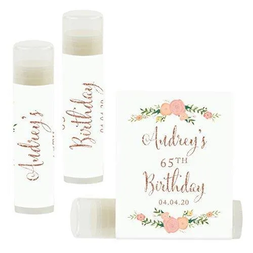 Set of 12 Personalized Milestone Birthday Party Lip Balm Party Favors, Custom Name and Date