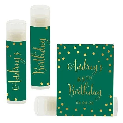 Set of 12 Personalized Milestone Birthday Party Lip Balm Party Favors, Custom Name and Date