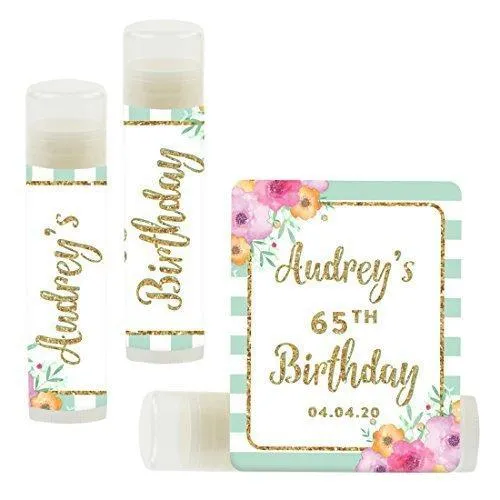 Set of 12 Personalized Milestone Birthday Party Lip Balm Party Favors, Custom Name and Date