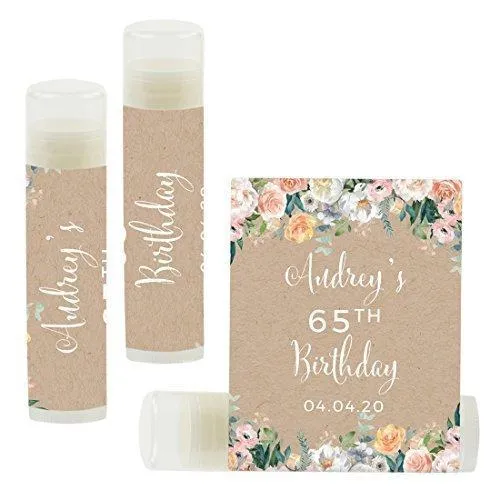 Set of 12 Personalized Milestone Birthday Party Lip Balm Party Favors, Custom Name and Date