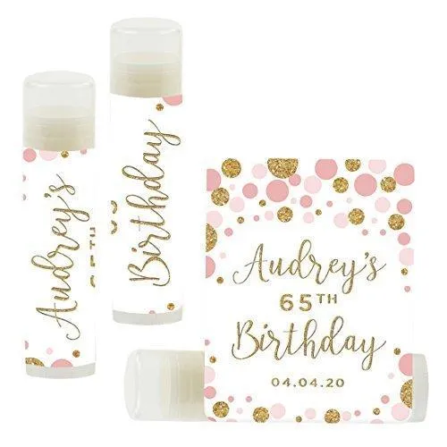 Set of 12 Personalized Milestone Birthday Party Lip Balm Party Favors, Custom Name and Date