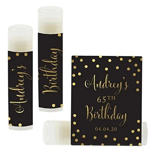 Set of 12 Personalized Milestone Birthday Party Lip Balm Party Favors, Custom Name and Date