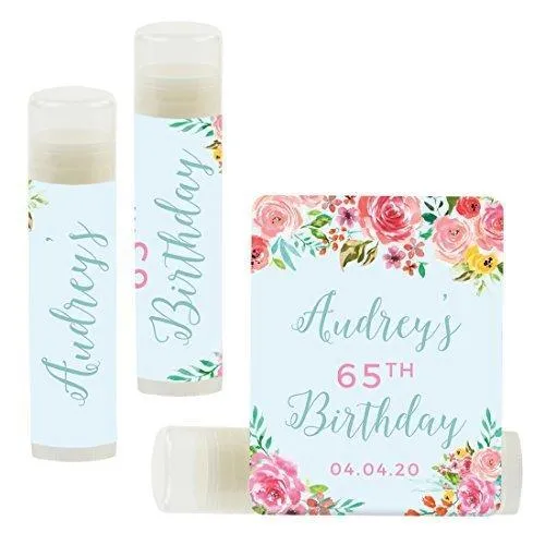 Set of 12 Personalized Milestone Birthday Party Lip Balm Party Favors, Custom Name and Date