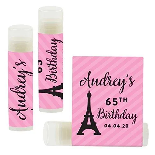 Set of 12 Personalized Milestone Birthday Party Lip Balm Party Favors, Custom Name and Date