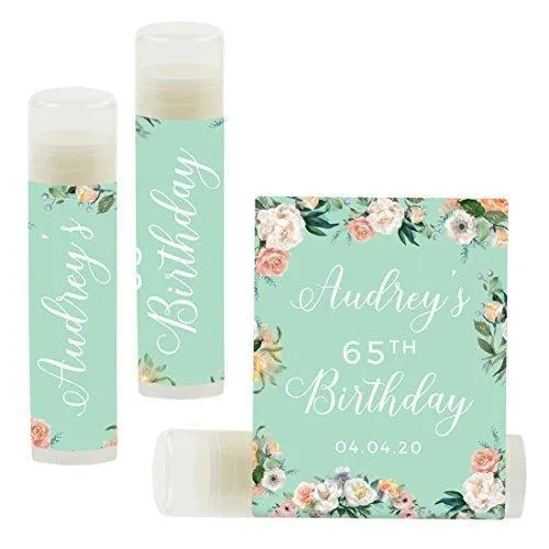 Set of 12 Personalized Milestone Birthday Party Lip Balm Party Favors, Custom Name and Date