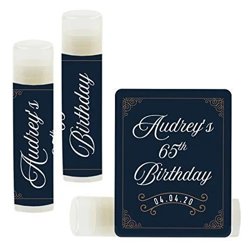 Set of 12 Personalized Milestone Birthday Party Lip Balm Party Favors, Custom Name and Date
