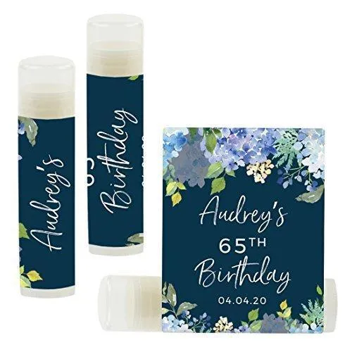 Set of 12 Personalized Milestone Birthday Party Lip Balm Party Favors, Custom Name and Date
