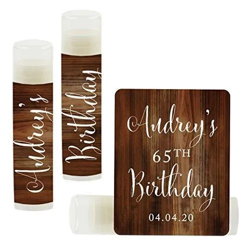 Set of 12 Personalized Milestone Birthday Party Lip Balm Party Favors, Custom Name and Date