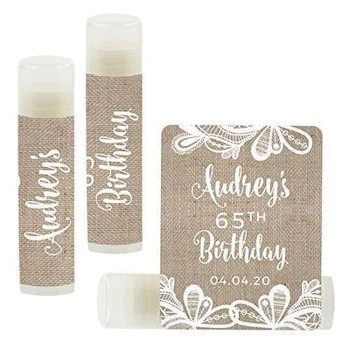 Set of 12 Personalized Milestone Birthday Party Lip Balm Party Favors, Custom Name and Date