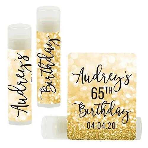 Set of 12 Personalized Milestone Birthday Party Lip Balm Party Favors, Custom Name and Date