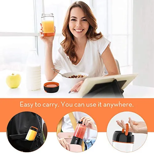 Smoothie Blender, LOZAYI Portable Blender Travel USB Rechargeable Juicer Cup for Shakes and Smoothies, Cordless Small Personal Blender Fruit Mixer Mini Blender with Led Displayer for Outdoor Travel Home Office (Orange)