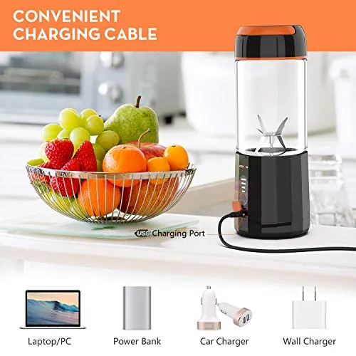 Smoothie Blender, LOZAYI Portable Blender Travel USB Rechargeable Juicer Cup for Shakes and Smoothies, Cordless Small Personal Blender Fruit Mixer Mini Blender with Led Displayer for Outdoor Travel Home Office (Orange)
