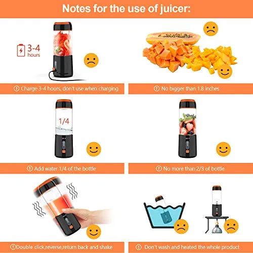 Smoothie Blender, LOZAYI Portable Blender Travel USB Rechargeable Juicer Cup for Shakes and Smoothies, Cordless Small Personal Blender Fruit Mixer Mini Blender with Led Displayer for Outdoor Travel Home Office (Orange)