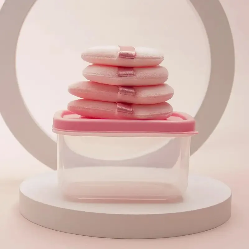 Strawberry Pudding Loose Puff Box With 4pcs Cotton Puff | Blending For Loose Powder | Mineral Body Powder