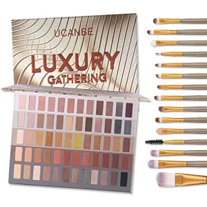 UCANBE 60 Colors Naked Eyeshadow Palette   15Pcs Makeup Brush Set, All in One Nude Neutral Smokey Makeup Pallet with Brushes Tools, Pigmented Warm Matte Shimmer Powder Eye Shadows Cosmetic Halloween Beauty Kit