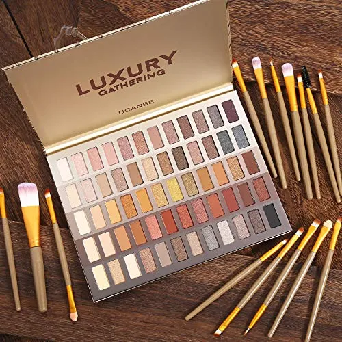 UCANBE 60 Colors Naked Eyeshadow Palette   15Pcs Makeup Brush Set, All in One Nude Neutral Smokey Makeup Pallet with Brushes Tools, Pigmented Warm Matte Shimmer Powder Eye Shadows Cosmetic Halloween Beauty Kit