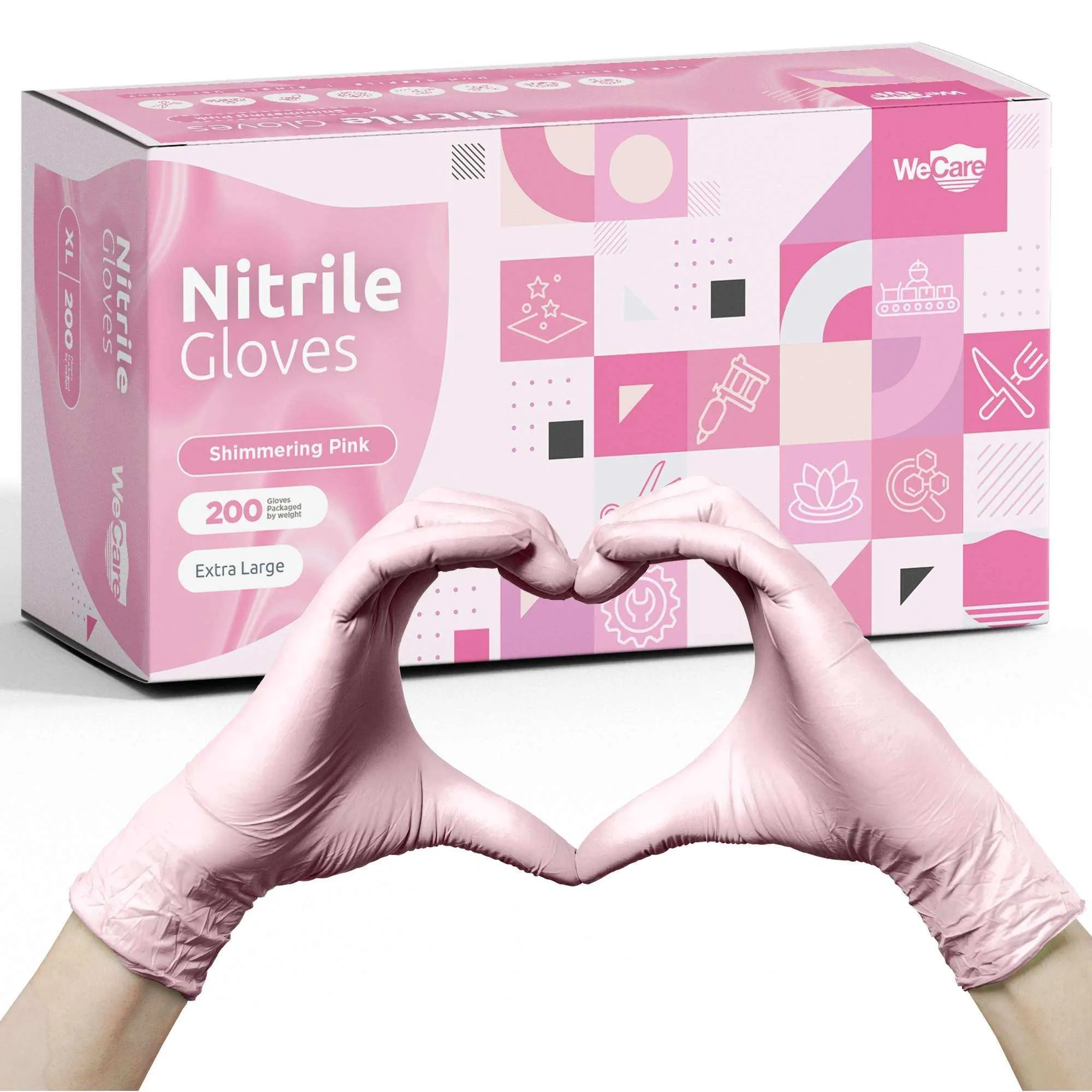 WeCare Pearlescent Pink Disposable Nitrile Gloves