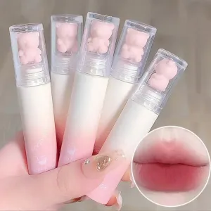 Yeknu Cute Bear Velvet Lip Gloss Girl's Matte Lip Glaze Waterproof Lasting Chestnut Red-brown Lip Mud Korean Makeup Liquid Lipsticks