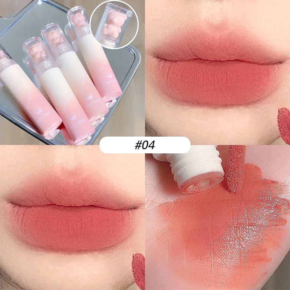 Yeknu Cute Bear Velvet Lip Gloss Girl's Matte Lip Glaze Waterproof Lasting Chestnut Red-brown Lip Mud Korean Makeup Liquid Lipsticks