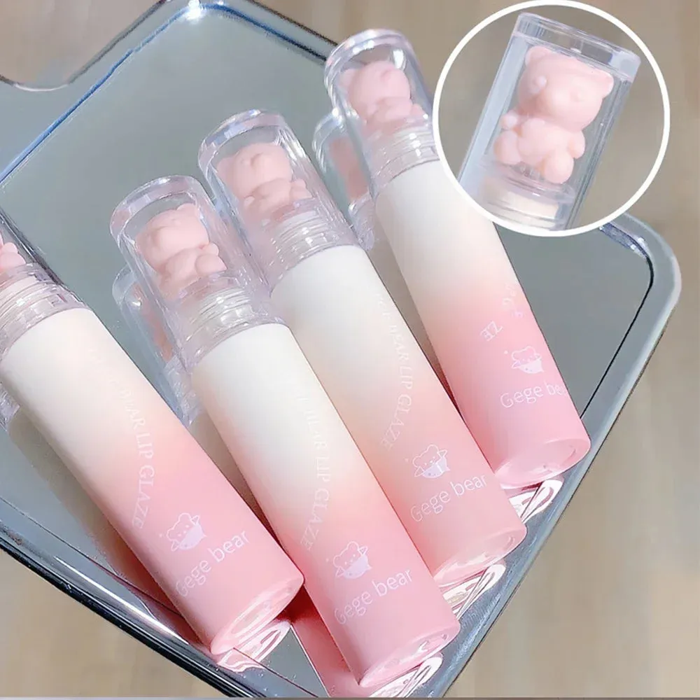 Yeknu Cute Bear Velvet Lip Gloss Girl's Matte Lip Glaze Waterproof Lasting Chestnut Red-brown Lip Mud Korean Makeup Liquid Lipsticks