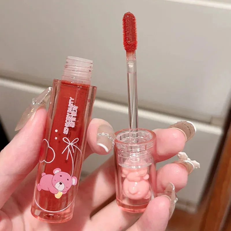 Yeknu Liquid Lipstick Crystal Glossy Lip Glaze Mirror Cute Bear Lip Gloss Waterproof Transparent Nude Lip Girls Makeup Korean Makeup