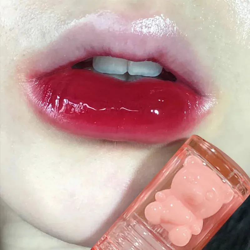Yeknu Liquid Lipstick Crystal Glossy Lip Glaze Mirror Cute Bear Lip Gloss Waterproof Transparent Nude Lip Girls Makeup Korean Makeup